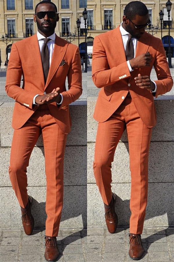 Casual Orange New Arrive Wedding Suits For Groom And Groomsmen With Peaked Lapel | Ballbellas Ballbellas