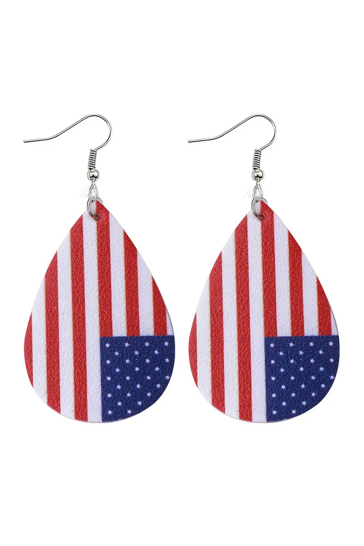 Independence Day American Flag Water Drop Shaped PU Leather Earrings 2024 - Xpluswear