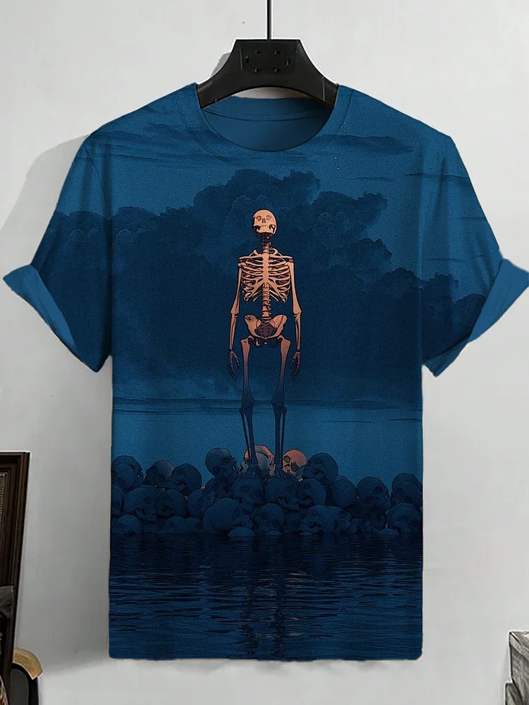 Men's Mysterious Skeleton Skulls Art Print T-Shirt