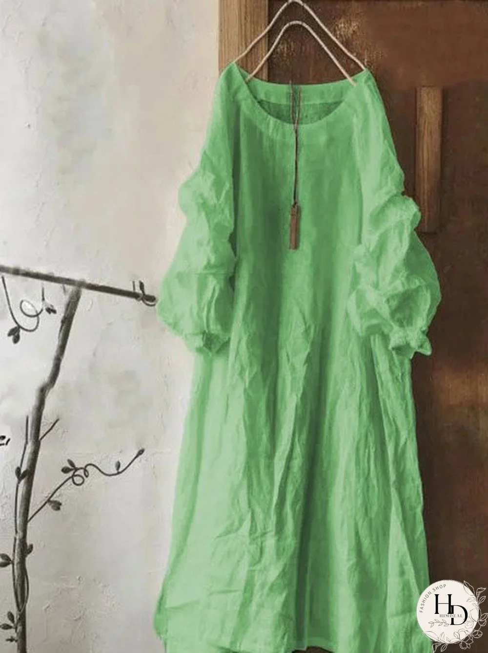 Women Daytime Vintage Plain Plus Size Long Sleeve Casual Maxi Weaving Dress