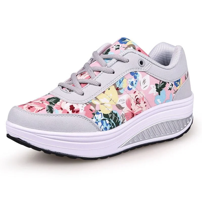 Women Casual Shoes Printed Canvas New Arrival Fashion Lace-up Platform Sneakers