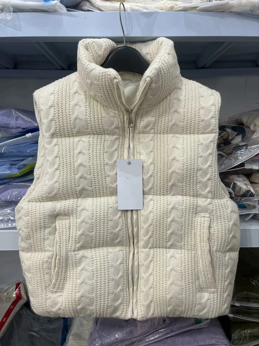Toloer Cable Knit Zipper Puffer Vest-Outfit Ideas