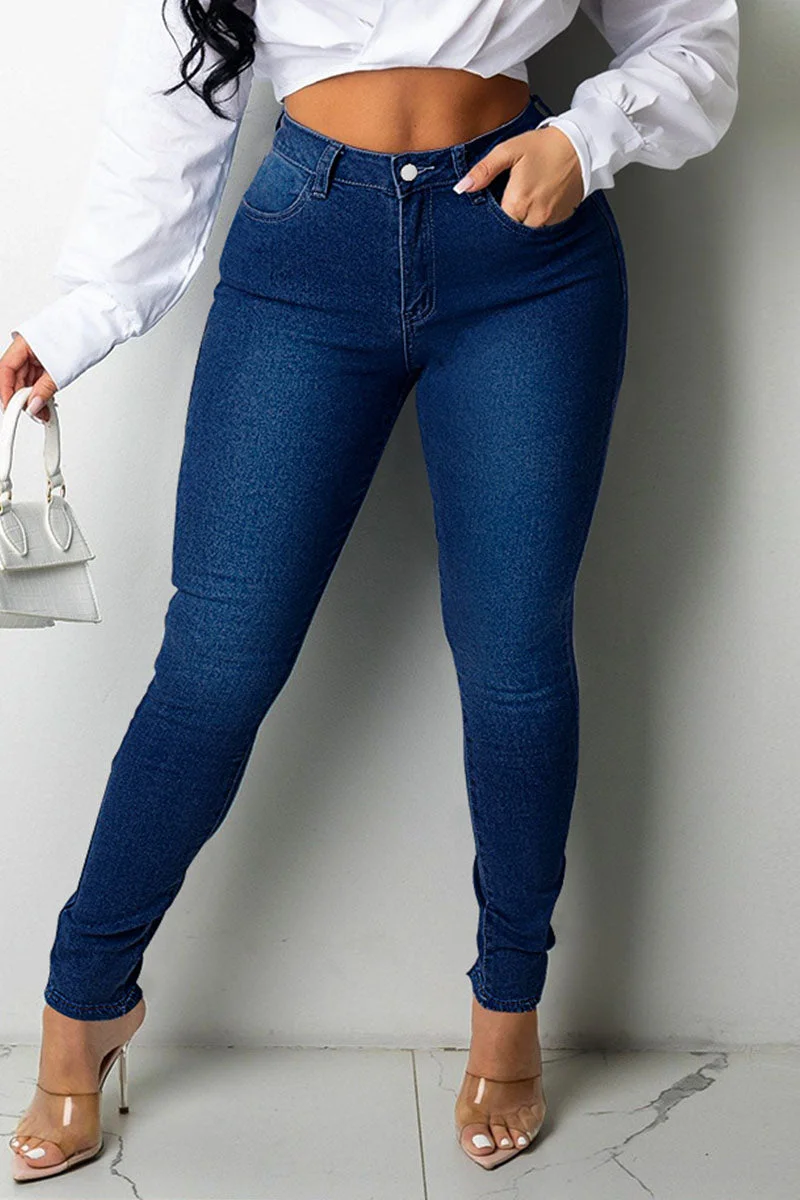 Sexy Street Solid Bandage Hollowed Out Split Joint High Waist Denim Jeans
