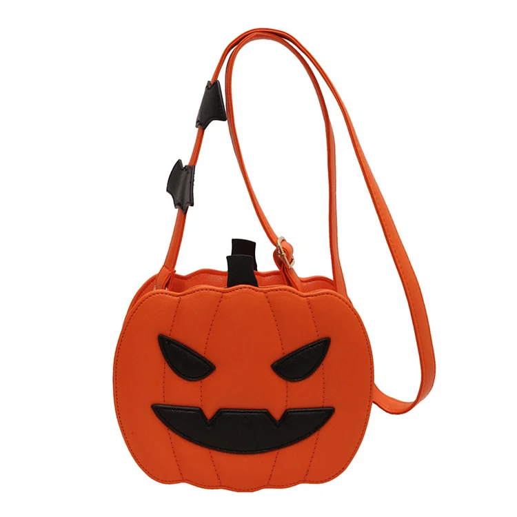Women Novelty Pumpkin Purse PU Leather Female Daily Halloween Bag (Orange Anger)