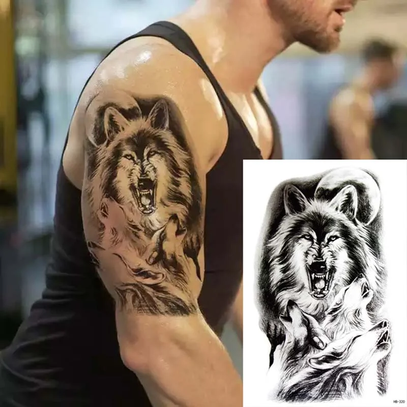 Sdrawing Temporary Tattoos Man Forest Color Painting Tattoo Sticker Tiger Wolf Fake Tattoo for Women Tatto Sleeves for Arm