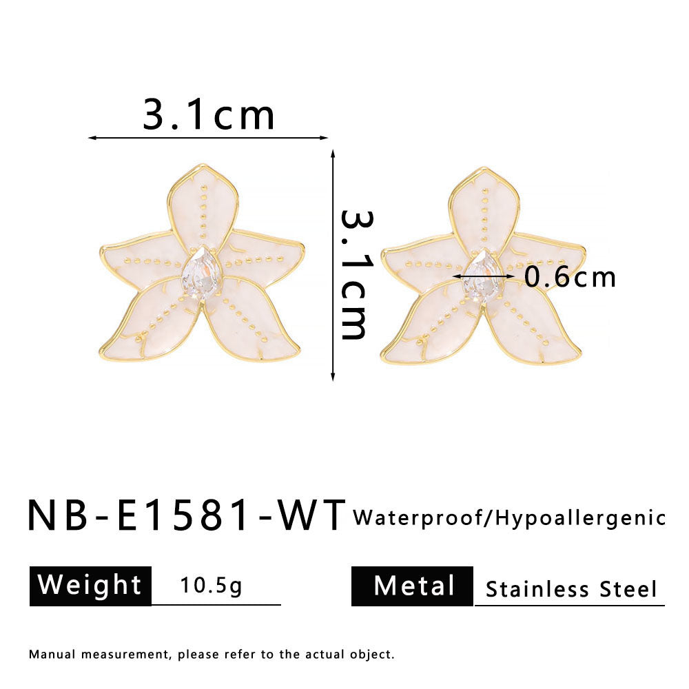 Ins Five Petals Flower Color Drip Glue Stainless Steel Earrings Earrings Female Diamond Earrings