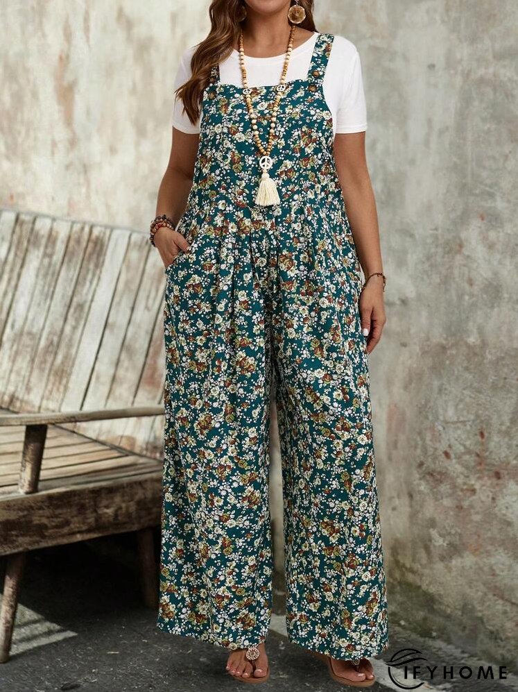 Plus Size Women's Printed Strappy Jumpsuit | IFYHOME