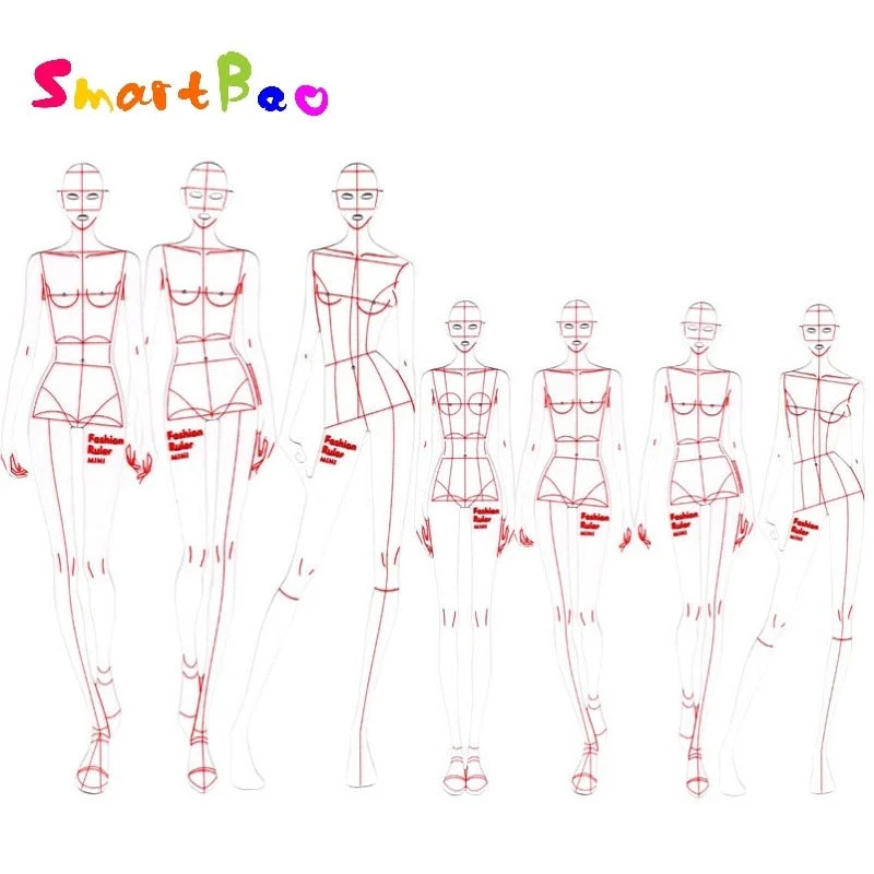 Fashion Ruler Fashion Line Drawing Human Dynamic Template for Clothing Design Humanoid Design Template Set