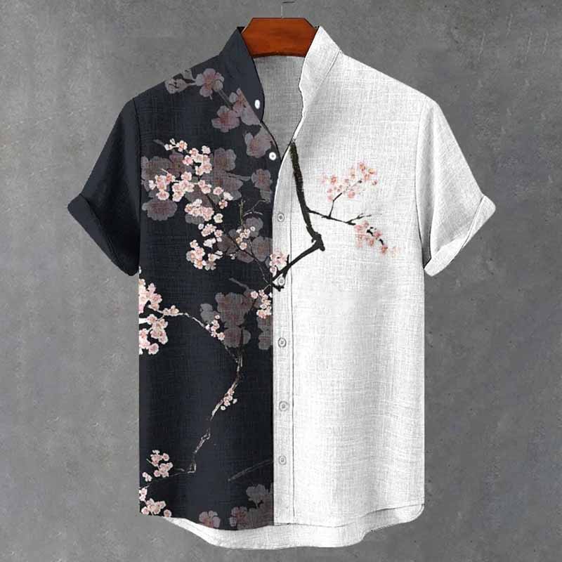 Men's Cherry Blossoms Watercolor Print Shirt  artssus