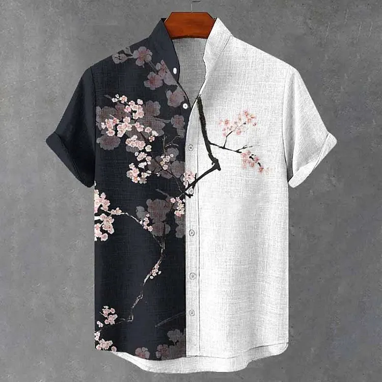 Men's Cherry Blossoms Watercolor Print Shirt