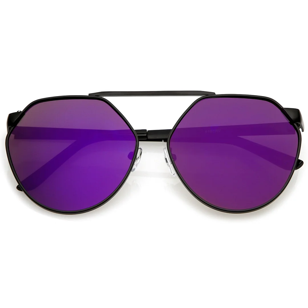 Oversize Geometric Metal Aviator glasses With Mirrored Flat Lens 60mm