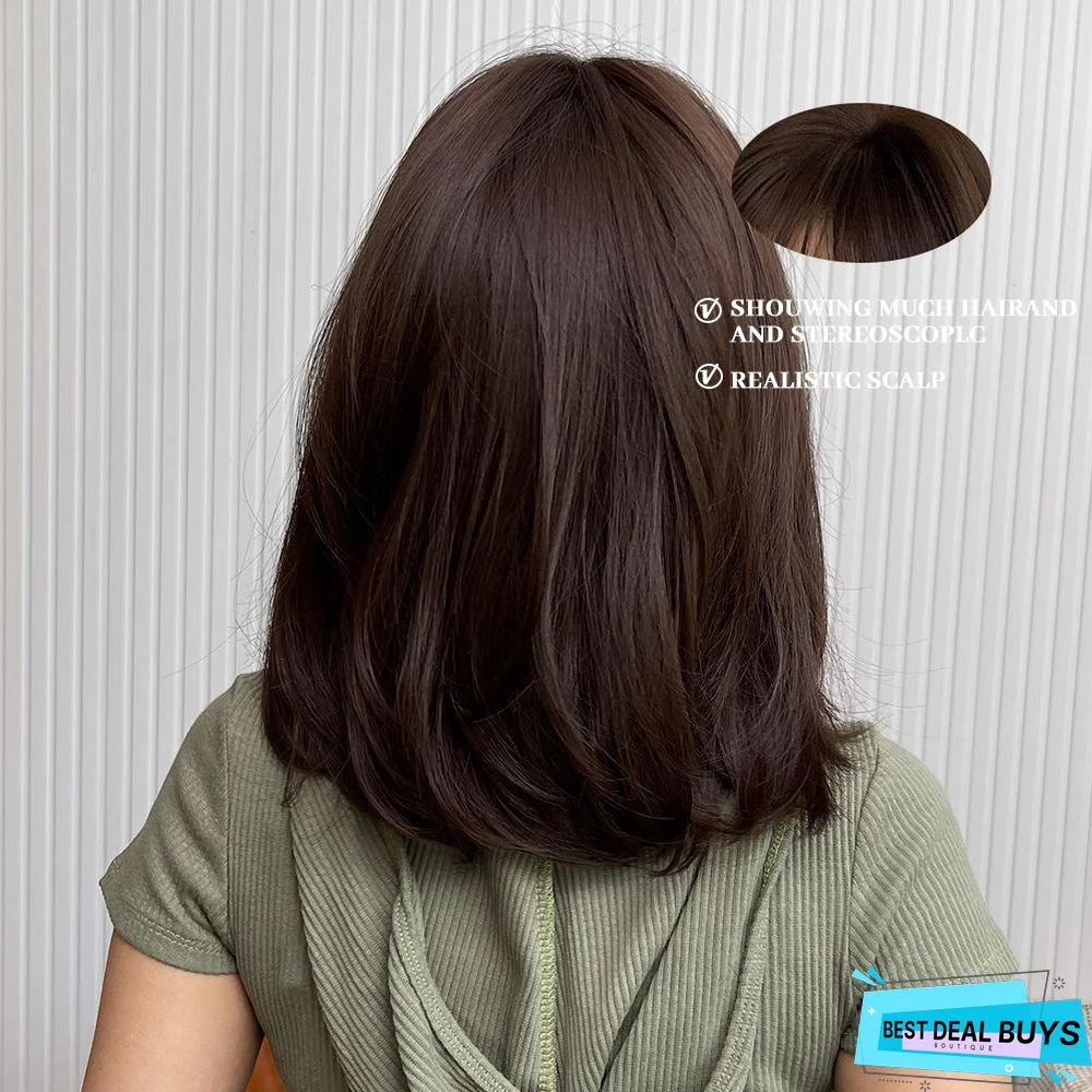 Dark Brown Short Bob Hair Wigs with Bangs Synthetic Wig