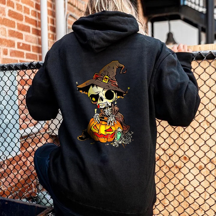 Skeleton Witch and Wicked Pumpkin Halloween Hoodie