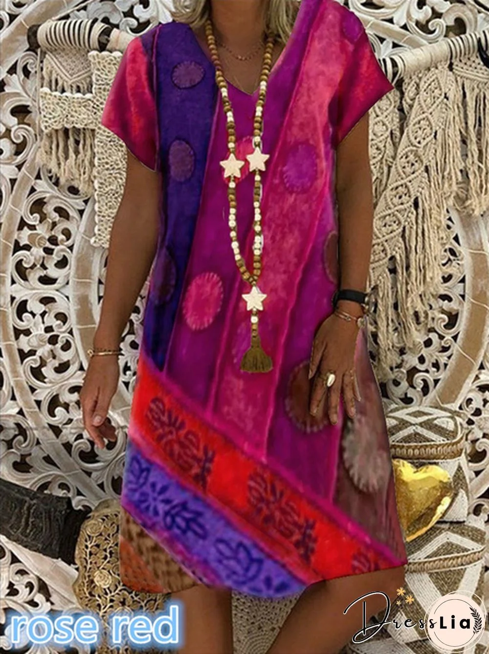 Summer New Fashion Women's Vintage Printed Casual Loose Short Sleeve Dress Soft And Thin Plus Size V-Neck Dress For Summer Xs-5Xl