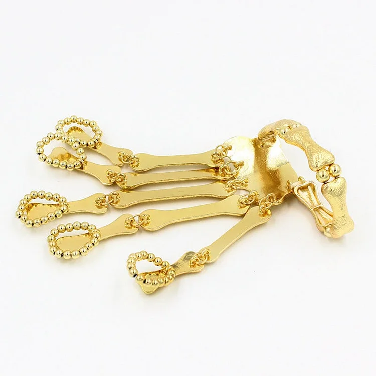 Punk Metal Skull Skeleton Hand Bracelet with Ring for Women-elleschic