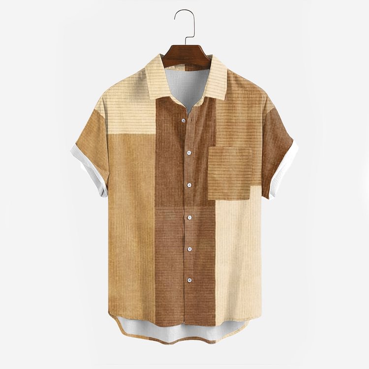 BrosWear Brown Color Block Short Sleeve Shirt