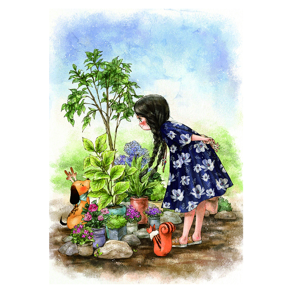 

Plant Girl - 11CT Stamped Cross Stitch - 53*72CM (Big Size), 501 Original
