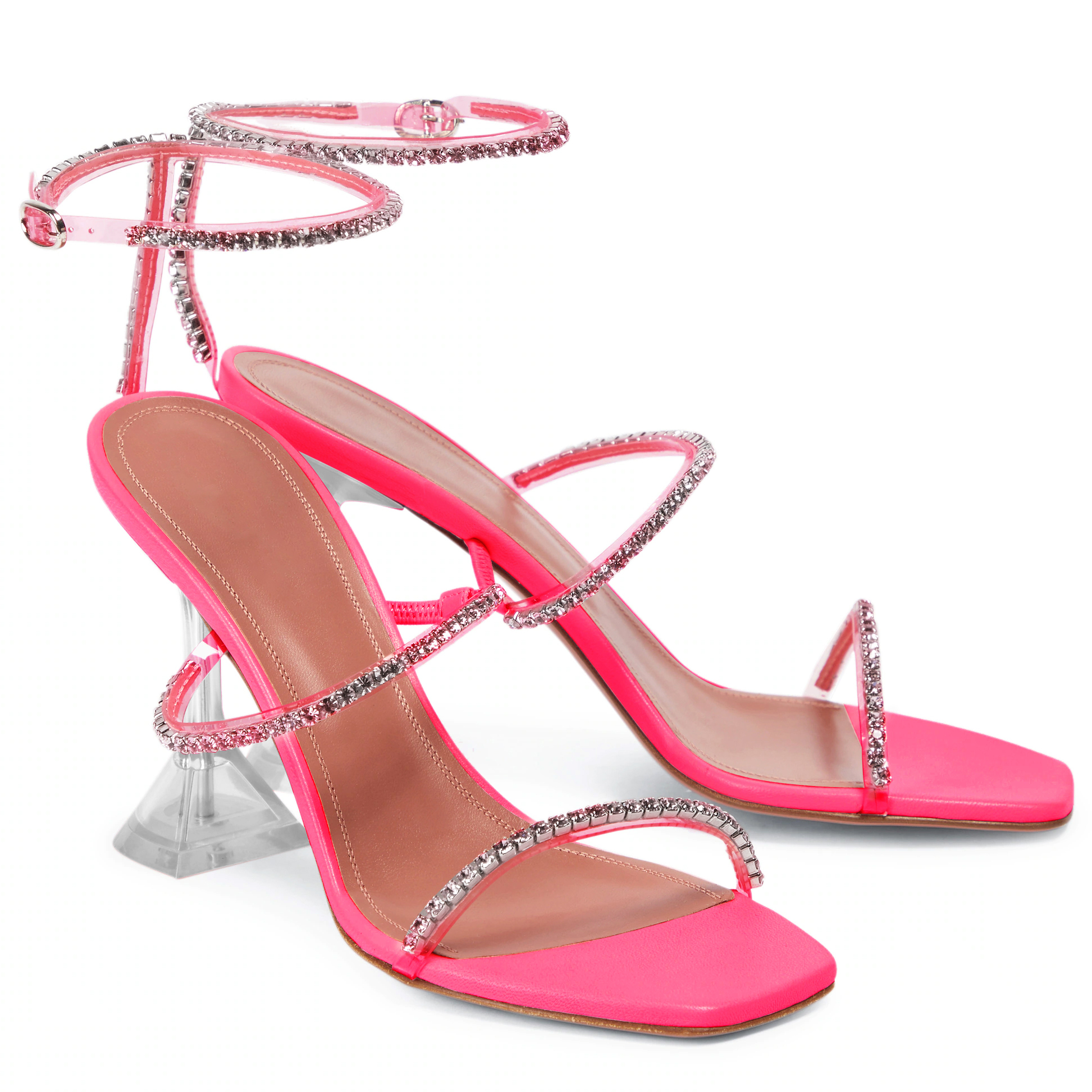 95mm Heeled Sandals for Women Square Toe Two Strap Party Wedding Matte Heels