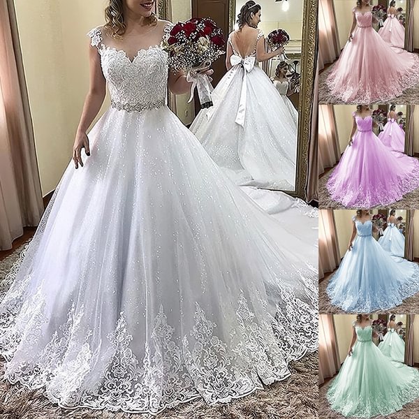 2019 New Arrival Women Fashion Solid Color Plus Size Maxi Dress Long Sleeve Floor Length Lace Women Evening Dress V-Neck Prom Dress Wedding Dress - BlackFridayBuys