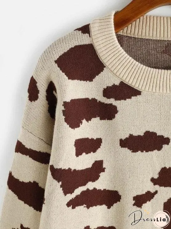 Leopard Animal Print Drop Shoulder Sweater