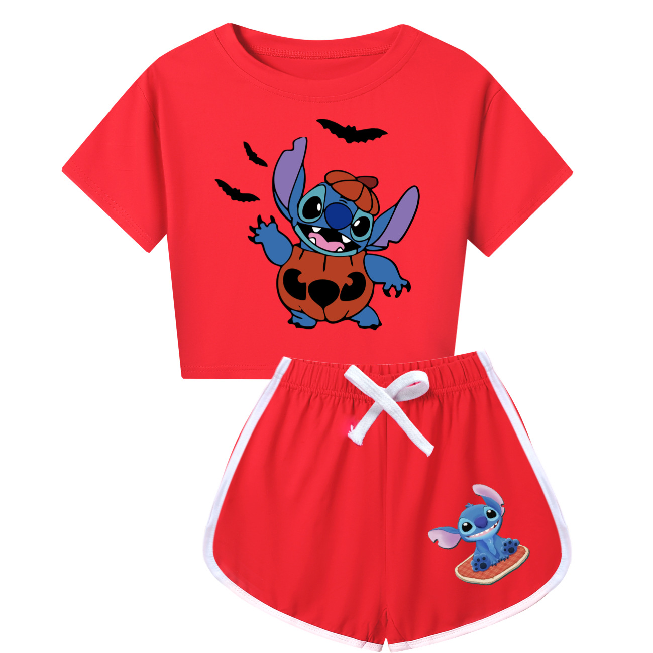Stitch Halloween Kids Short Sleeve & Shorts Set - Adorable 3722 Outfit for Fun Celebrations -Mayoulove