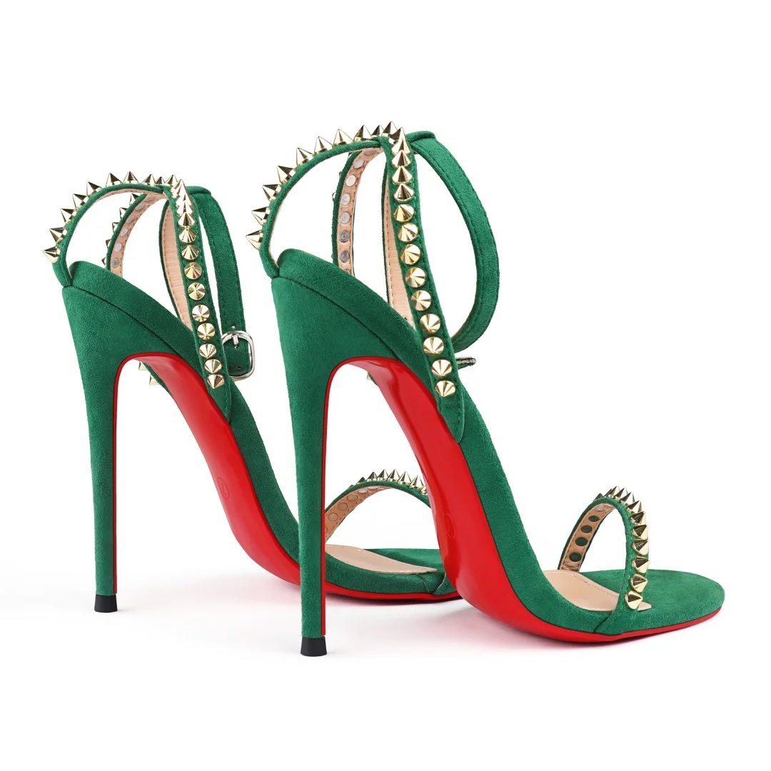 120mm Women's Sandals Stiletto Red Bottom High Heels Open Toe Ankle Strap Rivet Studs Shoes-MERUMOTE