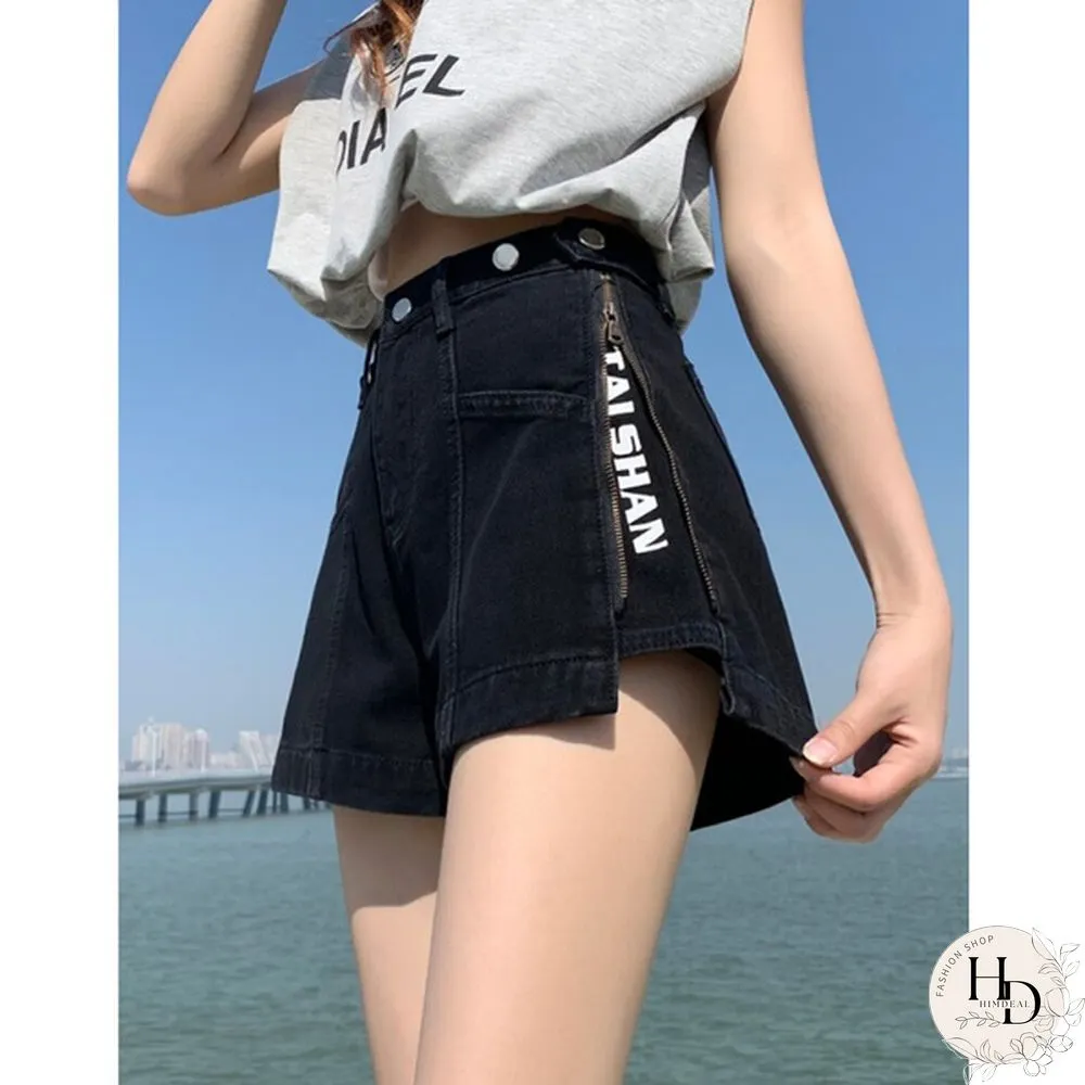 Women's Denim Shorts zipper slit stretch adjustable summer relaxed NEW