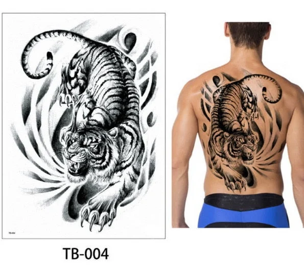 48*35 cm large tattoo stickers 2018 new designs fish wolf buddha waterproof temporary flash tattoos full back chest body for men