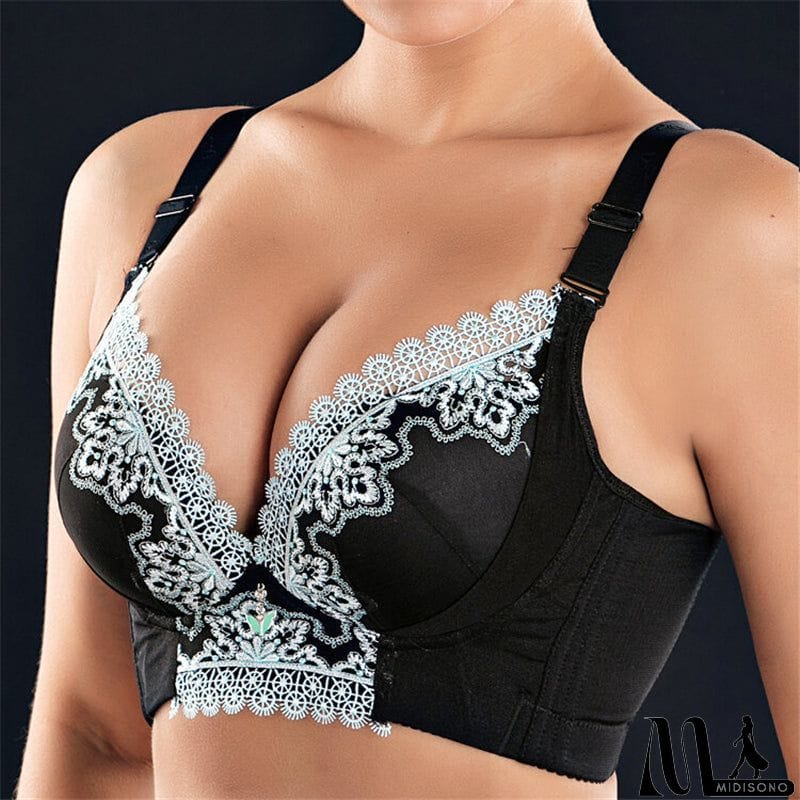 MidiSono - Women's Plus Size Lace Patchwork Wireless Full Coverage Bras - Green