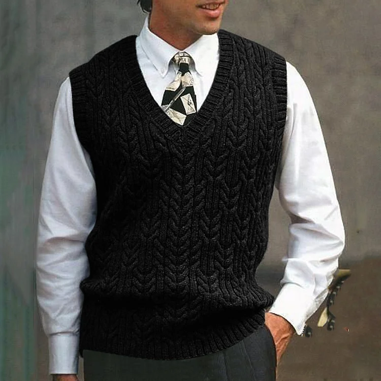 Daily Solid V Neck Sleeveless Textured Knit Vest