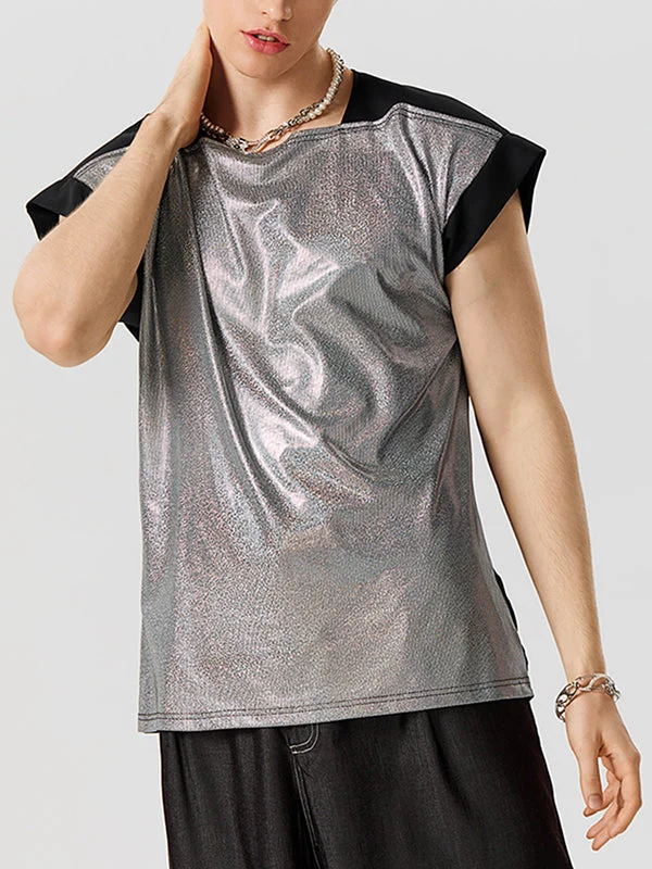 Aonga - Mens Glitter Contrast Patchwork Sleeveless Vest