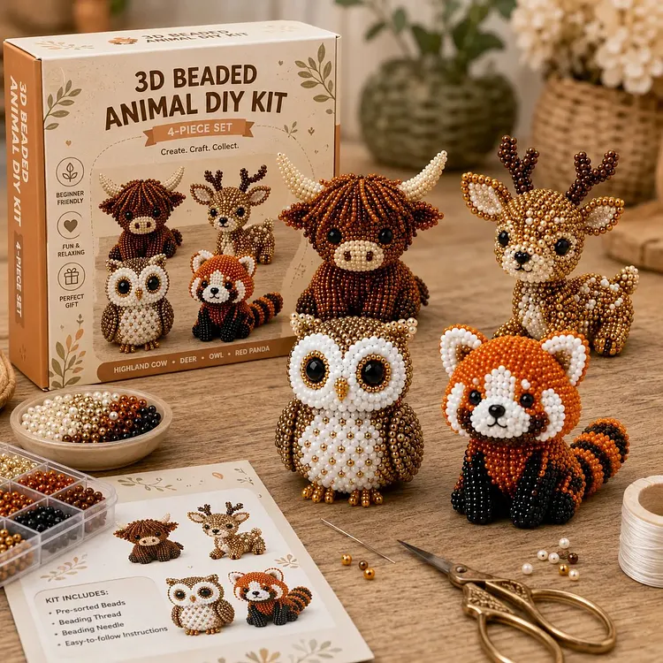 🔥✨ Beginner-Friendly 3D Beaded Animal DIY Kit &ndash; Fun & Relaxing Craft Set for Kids & Adults 🦉🦌 