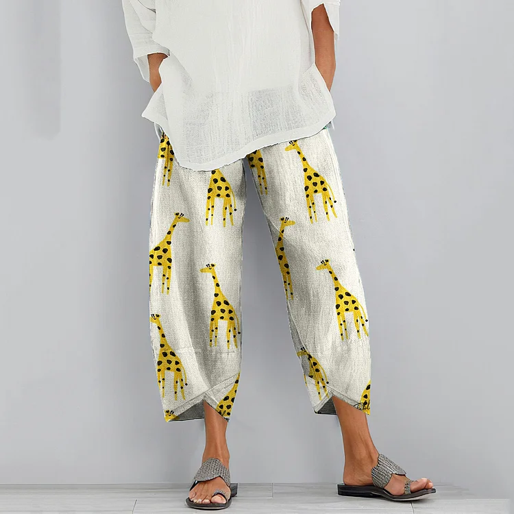 Women‘s Farm Giraffe Pocket  Linen Blend Pants