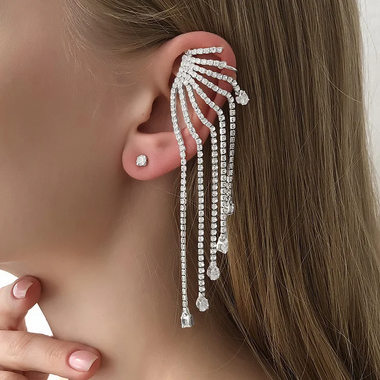 Simple Rhinestone Tassel Earrings