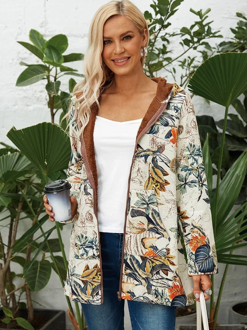 Casual Printed Velvet Coat | IFYHOME