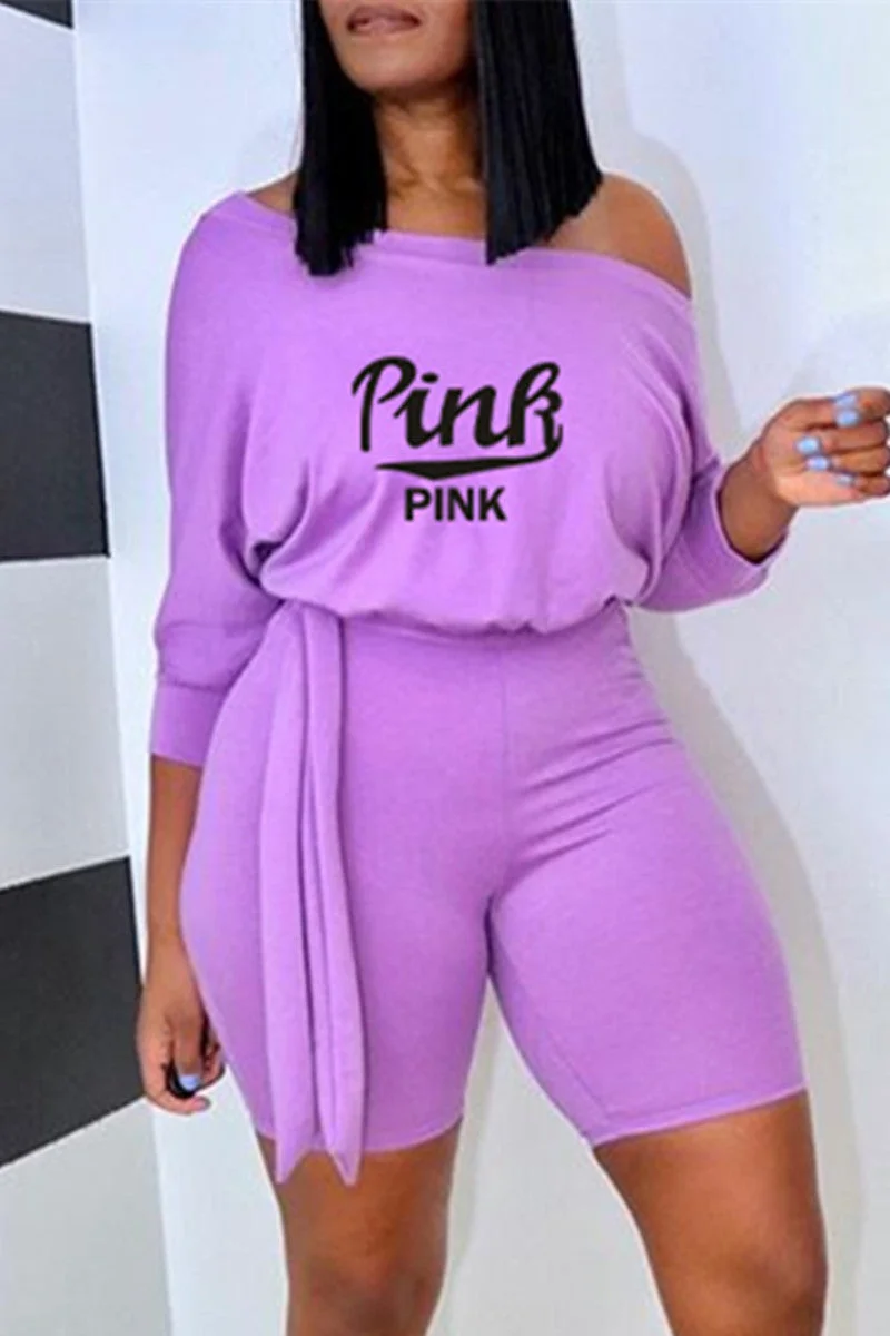 Fashion Casual Letter Print Split Joint Oblique Collar Regular Romper