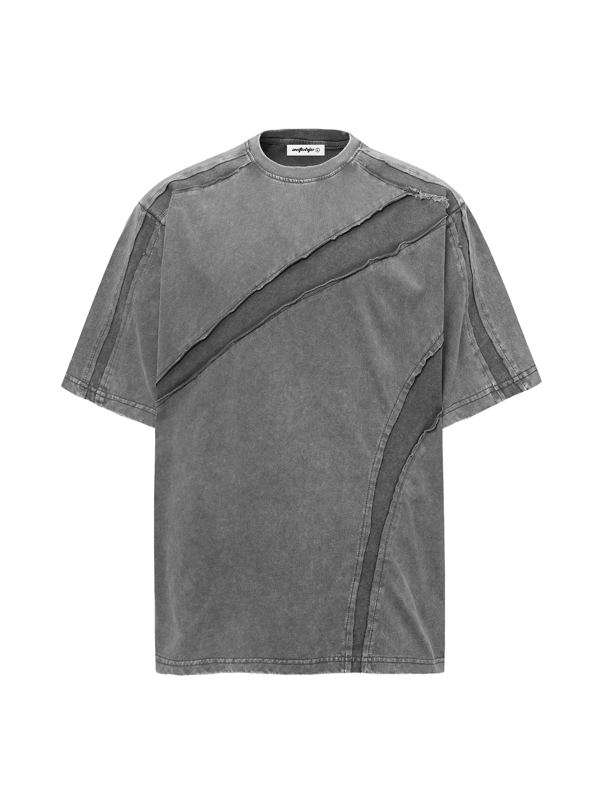 Grey Act Chic Slashed Patchwork Washed Distressed Tee Front
