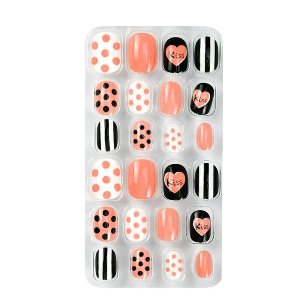 24Pcs/box Kids False Nails Press On Nail Cartoon Full Cover Fake Nails Snowflake Design Manicure Tips Nail Art for Children