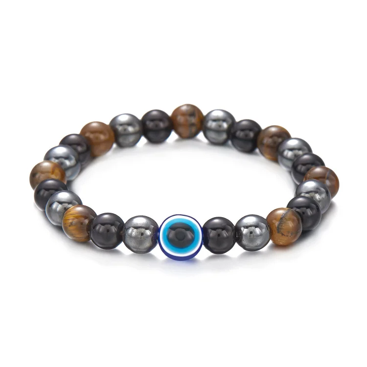 Olivenorma Hematite Obsidian Tiger Eye Evil Eye Beads Bracelet