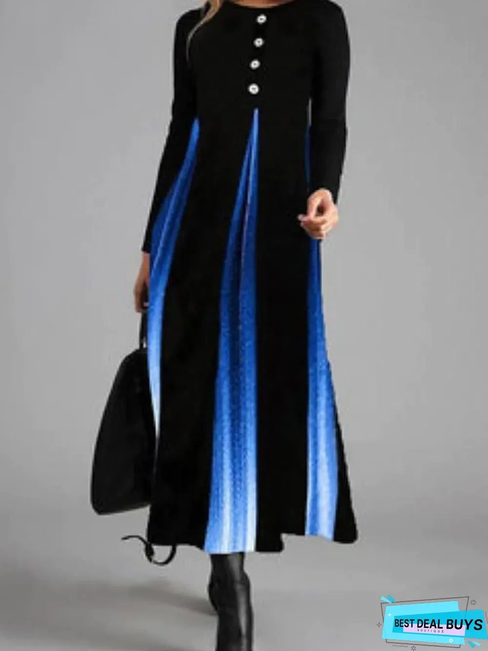 Women's Sheath Dress Maxi Long Dress Long Sleeve Print Fall Winter Casual Blue Orange Black Dresses