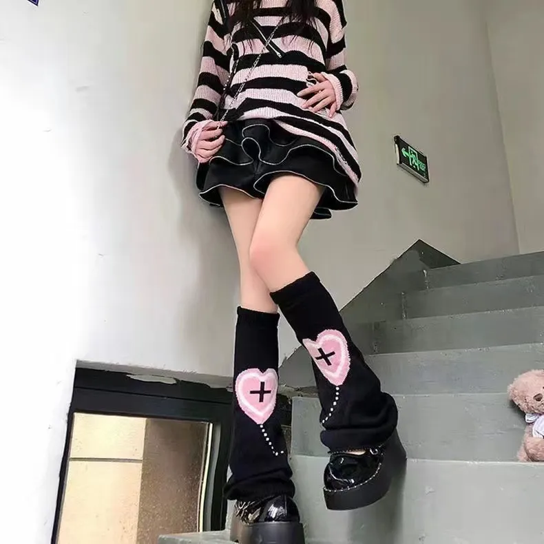 Churchf Churchf And Winter Double-Sided Knit Pile Pile Socks Sweet Girl Love Cross Leg Set Show Thin Warm Y2k Subculture