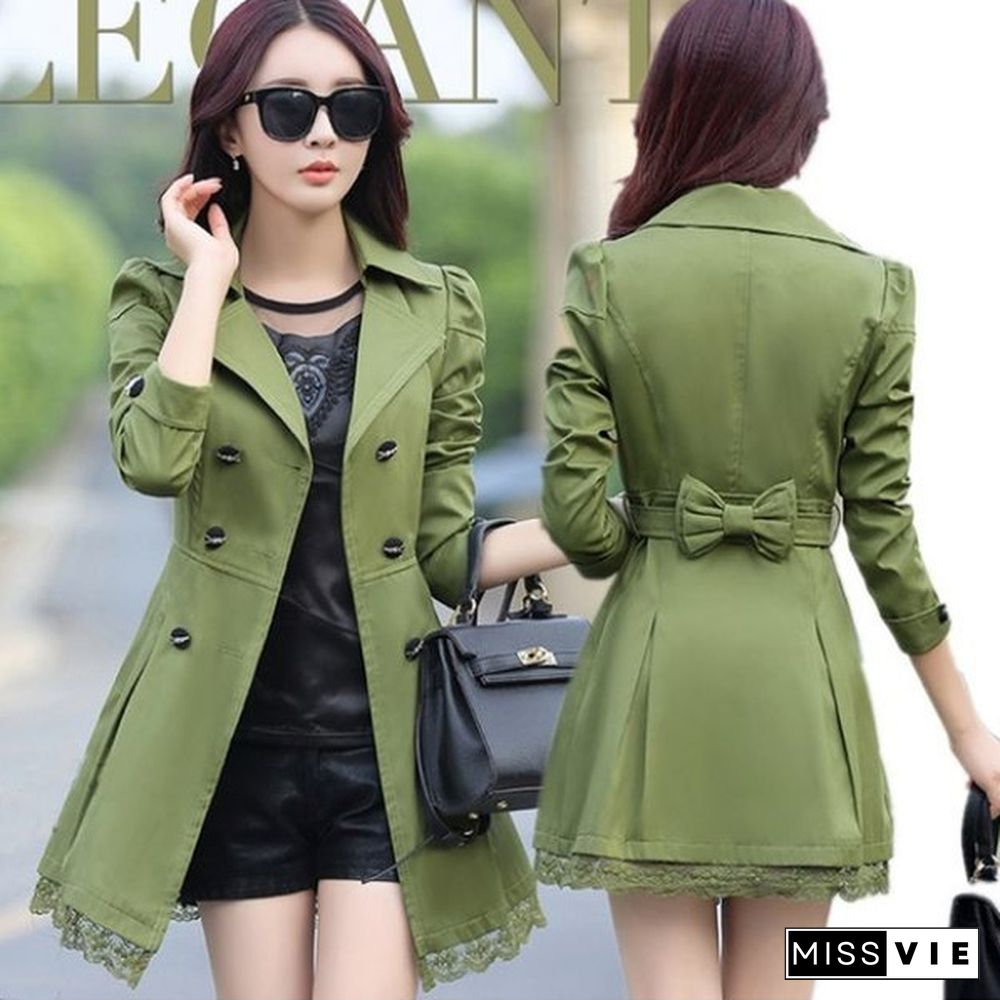 Hot Spring and Autumn Long Trench Coat for Women Lace Fashion British Style Windbreaker  Coats 9 Color U.S Size:XXS-XL