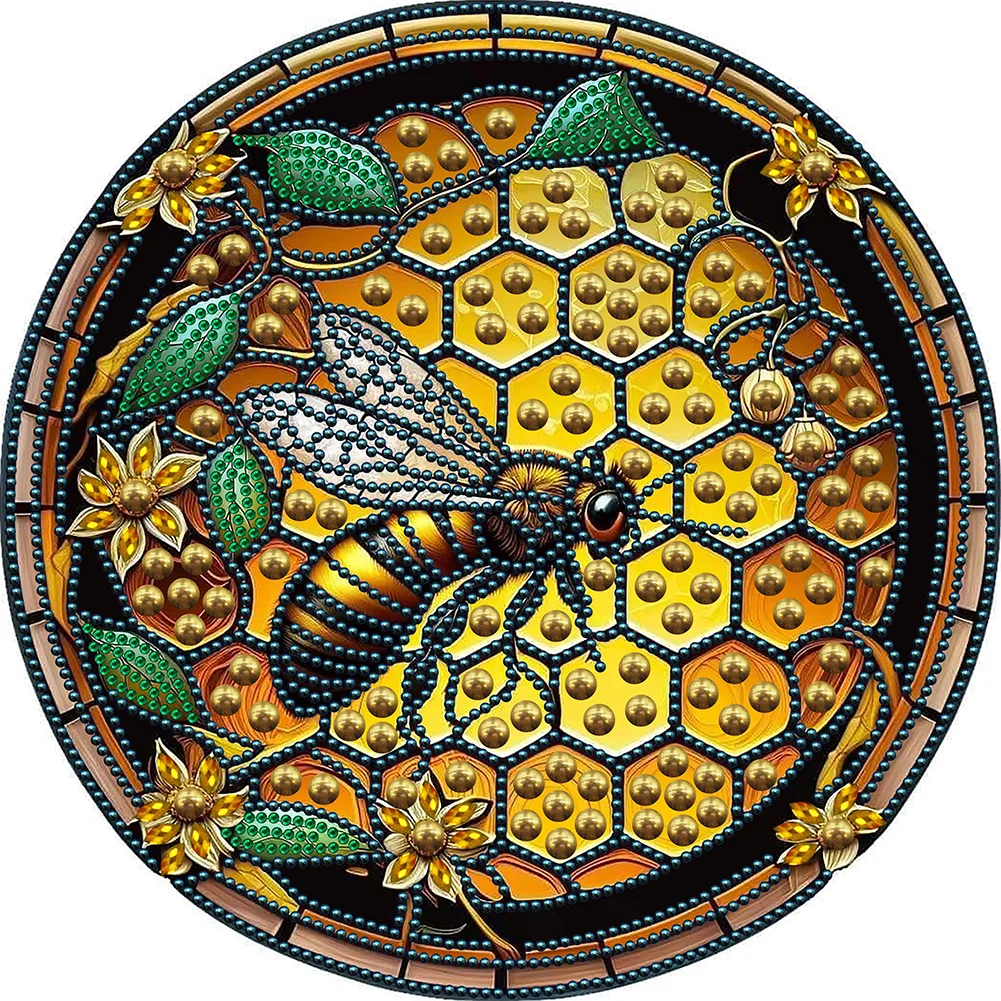 Partial Special Shaped Drill Diamond Painting - Stain Glass Bee(30*30cm)