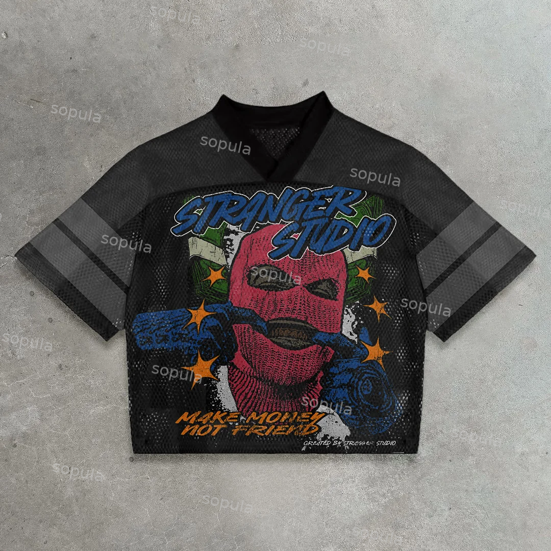 Vintage Evil Thug Make Money Not Friend Graphics Blokecore Cotton Football Jersey T-shirt - Sopula｜Premium Graphic Tees & Graphic Clothing