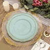 10 Pack | 9" Jade / Gold Scalloped Rim Plastic Dinner Plates, Disposable Party Plates