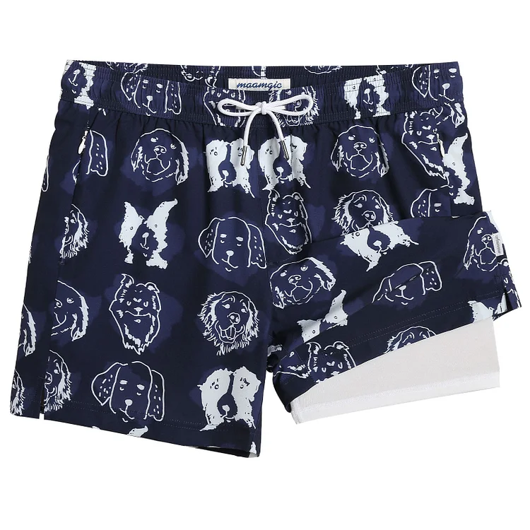 5.5 Inseam 2 in 1 Stretch Short Liner Puppy Navy Swim Shorts