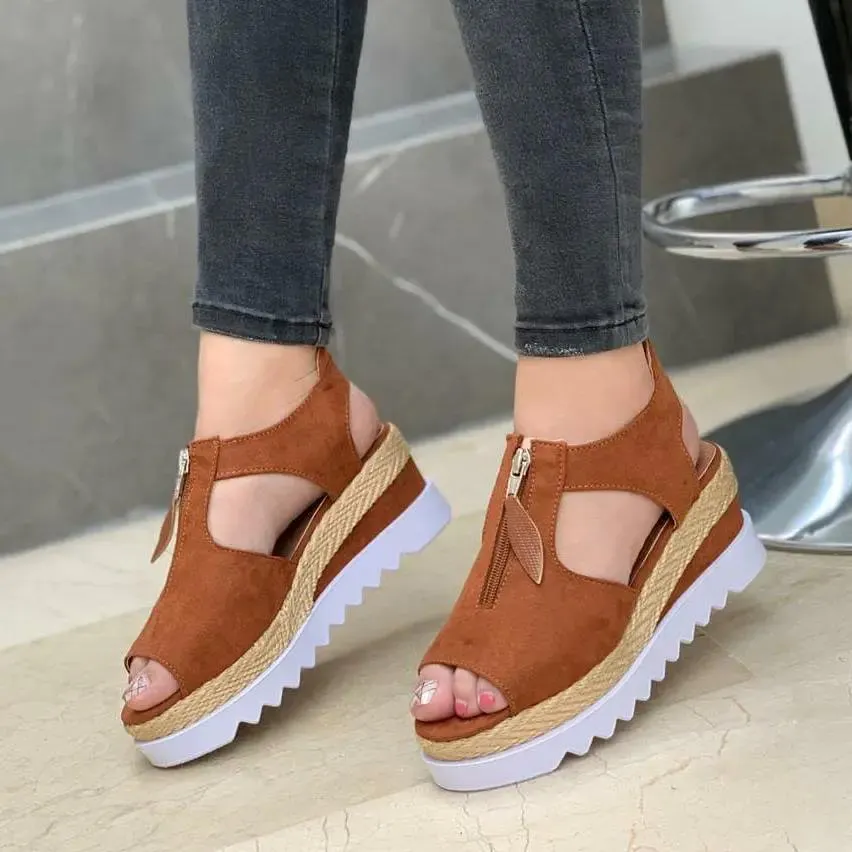 Summer Sandals Women Solid Color Open Toe Casual Ladies Flats Non-Slip Zipper Vintage Female Shoes 2021 Fashion Chaussure Femme