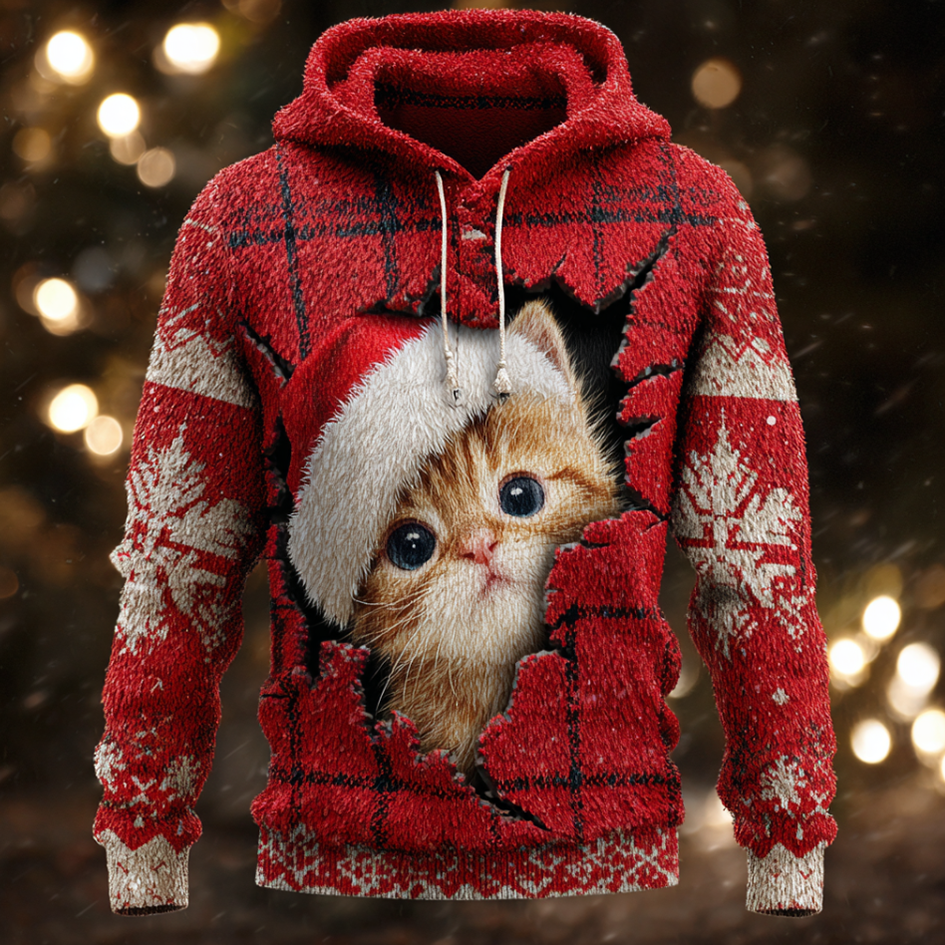 Lady Christmas Fun Cat Design Flannel Sweatshirt elevenforest