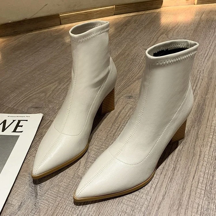 Sexy Women's Ankle Boots Pointed Toe High Heels Pumps Autumn Winter Night Club Shoes Woman Square Heel  Black Boots Fur Boots
