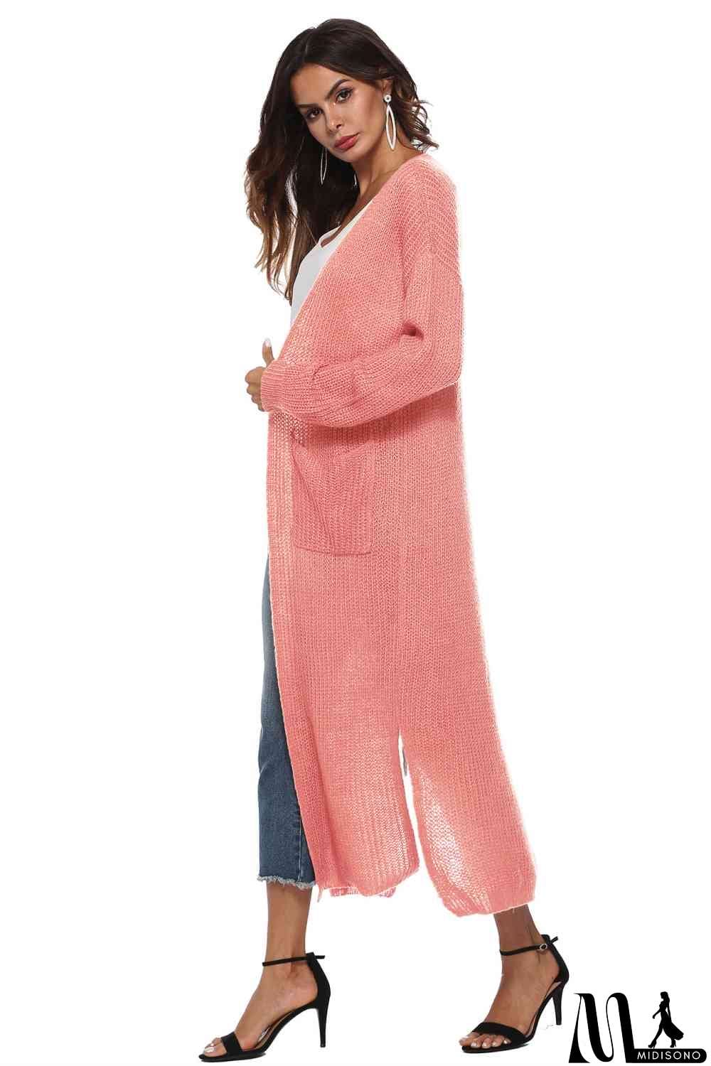 MidiSono - Long Sleeve Open Front Buttoned Cardigan